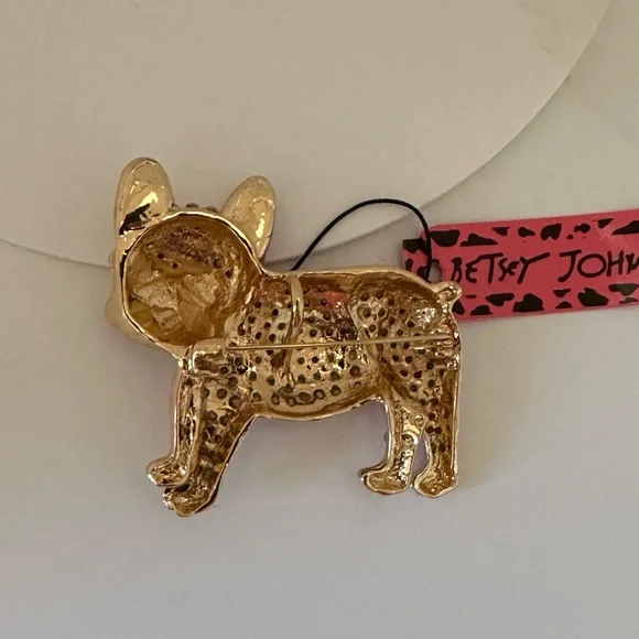 Betsey Johnson Pink and Gold French Bulldog Brooch - Picture 2 of 2